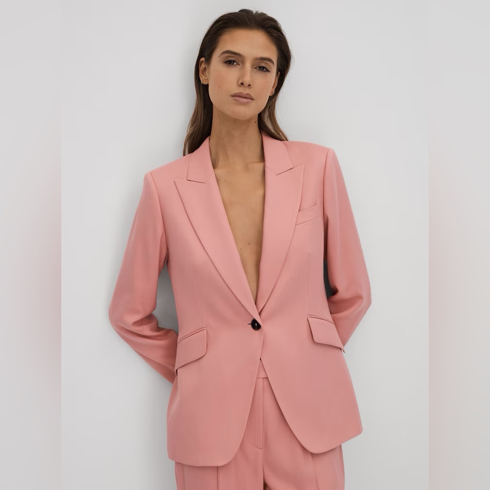 Reiss Millie Tailored Single Breasted Blazer in Pink Size 6